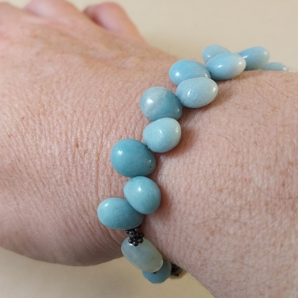 Vintage Sterling Silver Blue and Cream Gemstone Bracelet - Picture 7 of 16